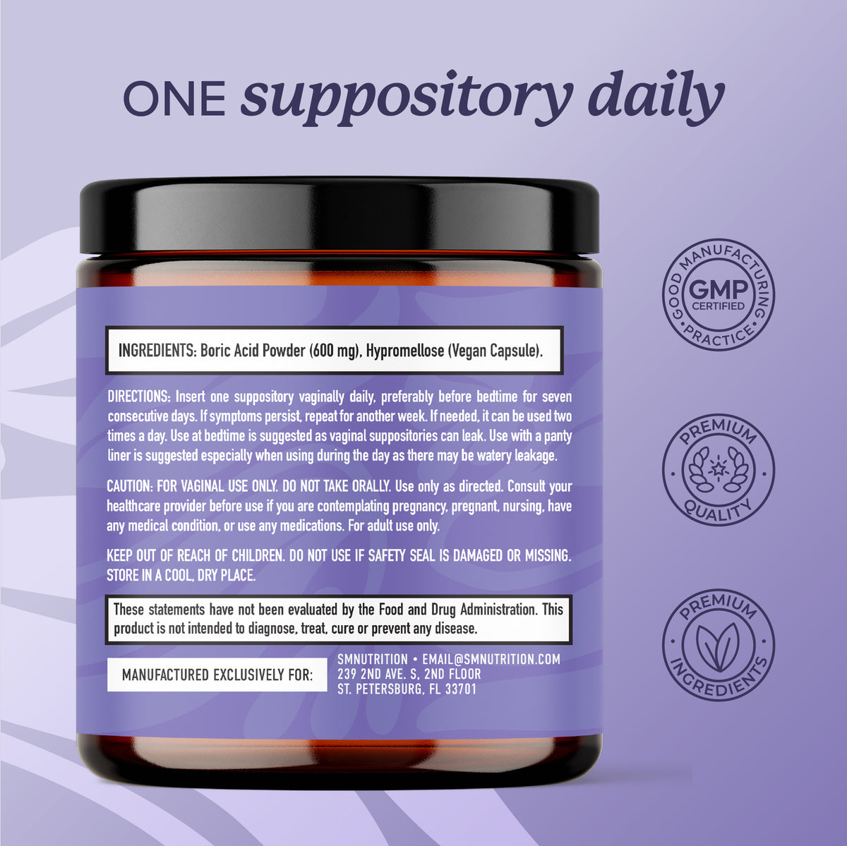 Boric Acid Suppositories, 30 Count