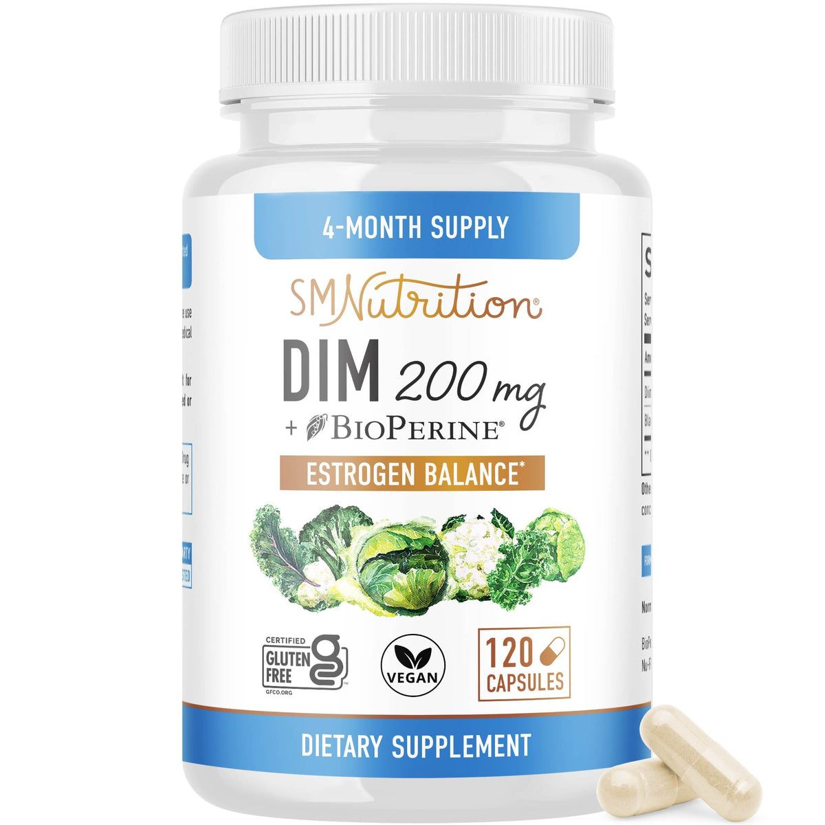 DIM 200mg with BioPerine, 120 Capsules - SMNutrition