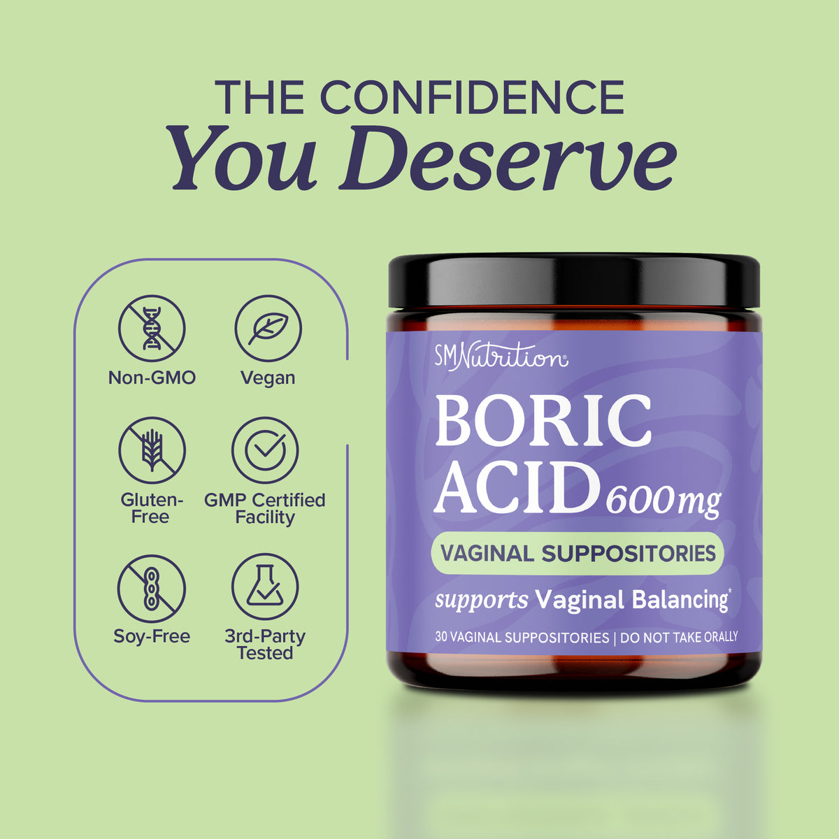 Boric Acid Suppositories, 30 Count