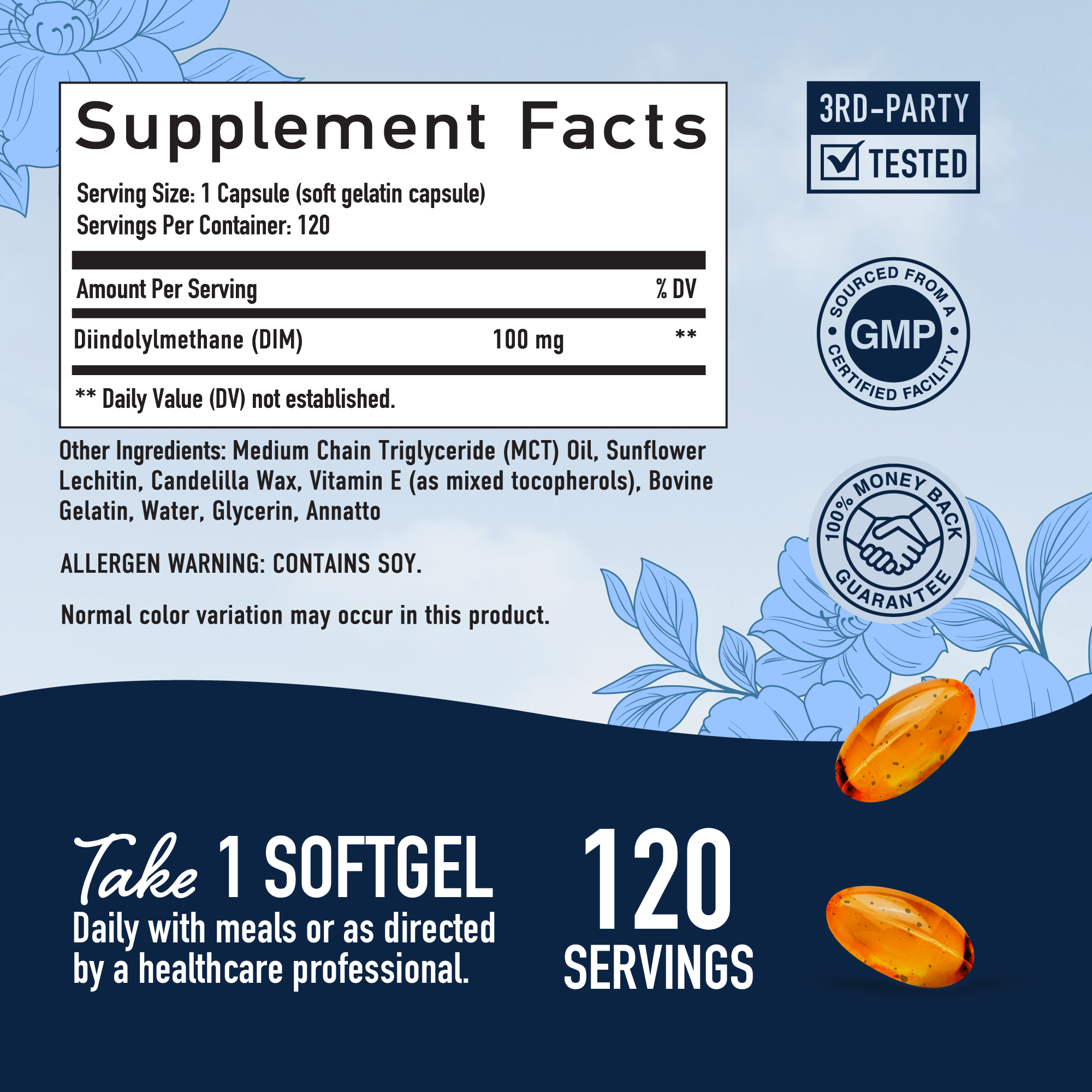 DIM Supplement 100 mg Softgels, 120 ct - SMNutrition