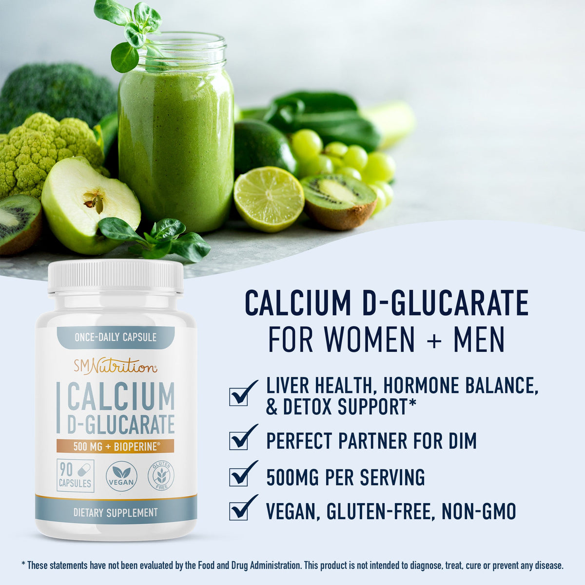 Calcium D Glucarate 500mg, 90 Capsules - SMNutrition