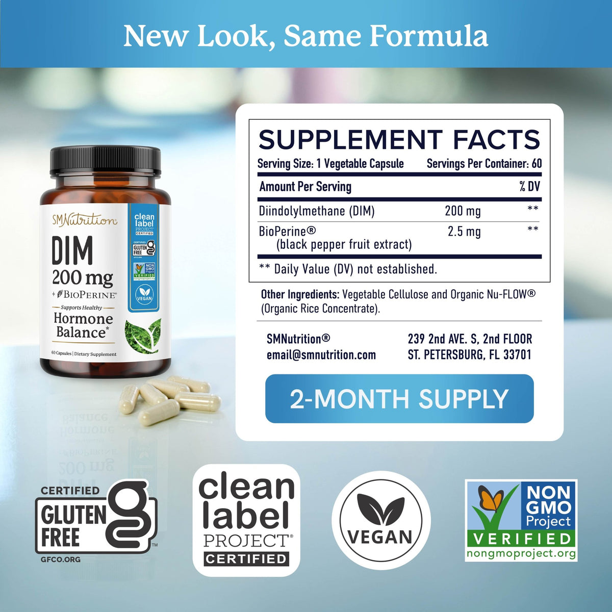 DIM 200mg with BioPerine, 60 Capsules - SMNutrition