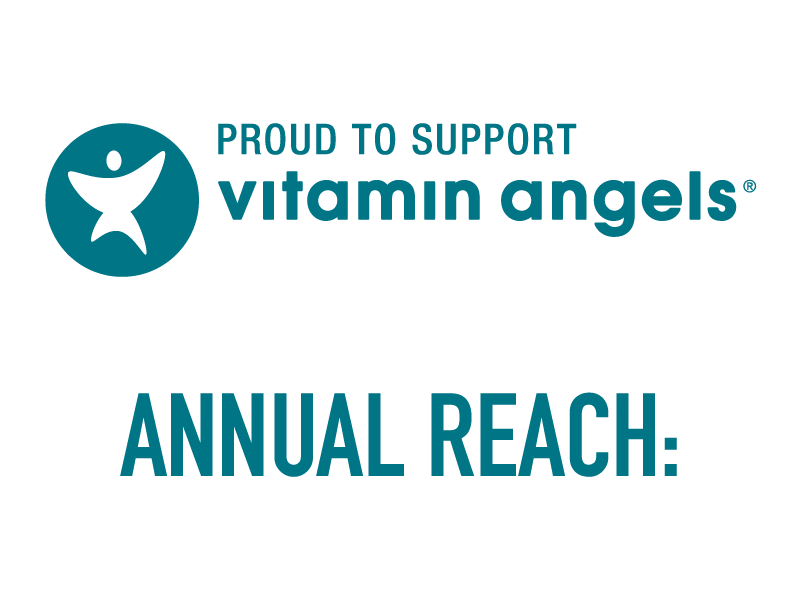 Vitamin Angels logo with text 'Proud to Support Vitamin Angels Annual Reach' on a white background
