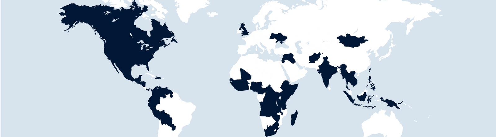 world map with select countries highlighted in navy blue
