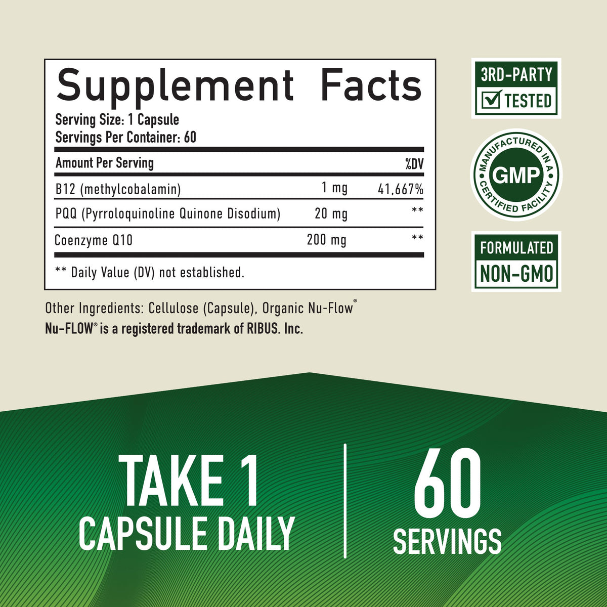PQQ 20MG, 60 Capsules - SMNutrition